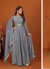 Graceful looking partywear gown in grey colour